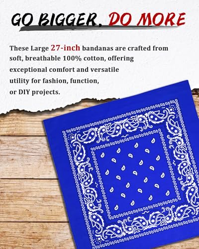 Bycc Bynn Large 27" x 27" 100% Cotton Bandanas - Set of 4 - color: Light Blue+lake Blue+royal Blue+navy