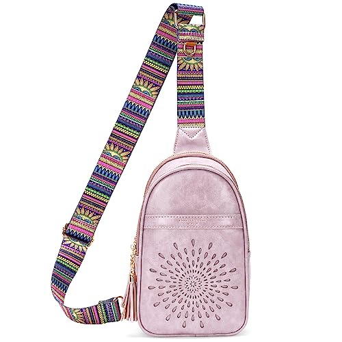 APHISON Small Sling Bag Fanny Packs Cell Phone Purse Vegan Leather Crossbody Bags for Women Chest Bag with Adjustable Strap Purple - color: 06-purple