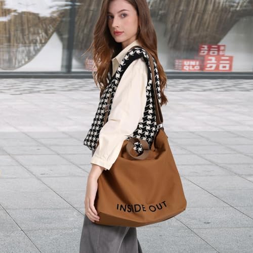 Canvas Tote Bag For Women inside out bag Crossbody Handbag with Adjustable Strap and Coin Purse for Work,Travel,Grocery - color: Brown