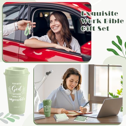 Skylety 12 Set/ 48 Pcs Christian Gifts for Women Men Religious Gift Set 16 oz Bible Scripture Cups with Lids Mini Spiral Notebooks Pens Keychains for Mother Father Birthday(Green Gradient) - color: Green Gradient