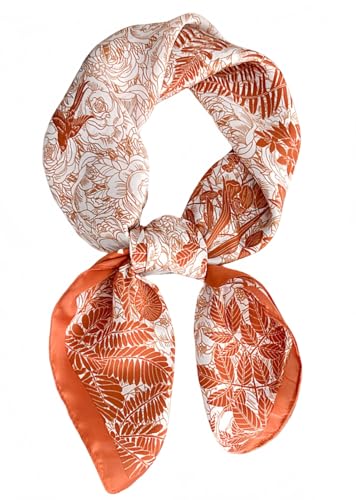 MINIDORA Satin Scarves for Women 27.5 × 27.5 inches Medium Square Elegant Silk Feeling Head Scarf - color: A0081-orange