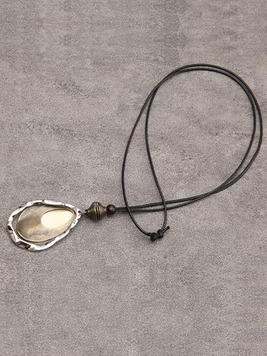 Kelake Leather Necklace for Women Men Teen Vinatge Boho Alloy Pendant Choker Jewelry Fashion Sweater Necklaces with Adjustable Genuine Leather Chain - color: Multilayer Alloy Teardrop Pendant