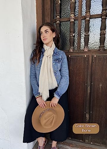 Humble Hilo Womens Woven Bohemian Style Gauze Scarf,Shawl, Head Wrap Fringed Edge Lightweight, Long Folds Small - color: Bone