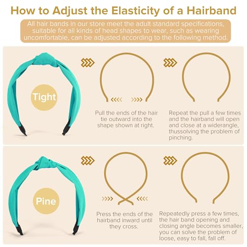 DiyJibb Headbands for Women Girls - 6PCS Stylish Top Knotted Headbands - Knotted Headband for Women - Head Bands Wide Hairband Hair Accessories - color: Peacock green, dark khaki, pink, yellow, dark green, blue