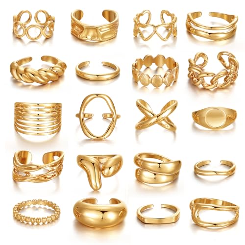 KISS WIFE Stackable Rings for Women Gold Silver Chunky Statement Ring Set, Boho Vintage Knuckle Rings, Mixed Size Fashion Rings, Gold Plated Alloy Stackable Jewelry Gift