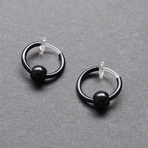 Silver Small for Women Comfortable Plastic Invisible Clip On Hoop Earrings Men Fake Nose Ring Faux Lip Septum Ring Fake Cartilage Earrings 12 mm Spike Cross Feather 15mm Unisex Gold Non Piercing Lobes - color: Ball Black