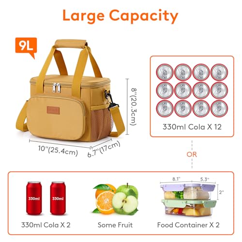 Lifewit Medium Lunch Bag, Insulated Lunch Box, Soft Cooler Cooling Tote for Adult Men Women, Brown 12-Can (9L) - color: Brown, size: Medium(9L)