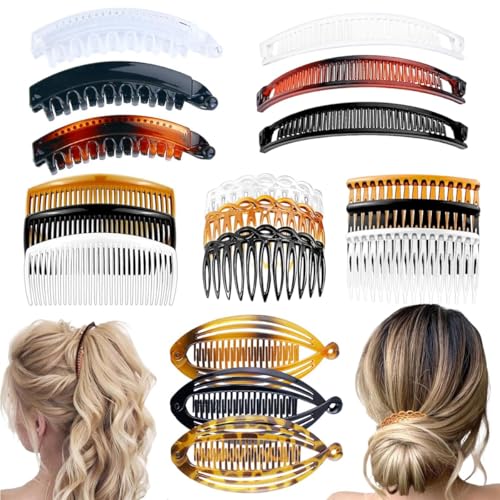 18 Pieces Banana Hair Clips Classic French Hair Comb Set Fishtail Plastic Twist Hair Clip Ponytail Accessories for Women Girls, 6 Styles（style3） - color: black,white, brown（style3）
