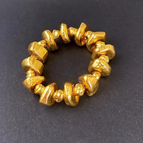 Gold Bracelet Stack For Women, 3Pcs Jade Vintage Chunky Stackable Stretch Boho Western Adjustable Bracelet Stacks Statement Dainty Tarnish Free Waterproof Jewelry Gift - color: SINGLE