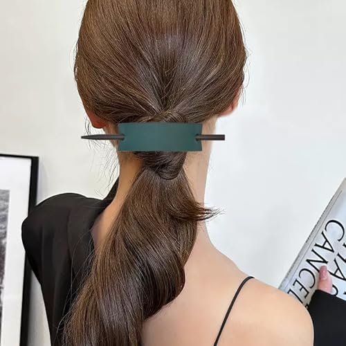 NICENEEDED 4PCS Leather Hair Clips, Faux Leather Hair Barrettes with Stick, Rectangle Shape Hair Slider Pin Stylish Bun Holder Hair Accessories for Women