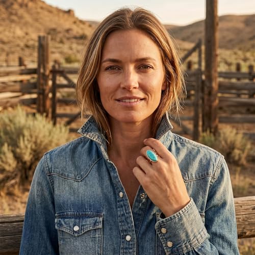 Turquoise Ring Boho Western Jewelry Chunky Thumb Statement Ring Dainty Simple Finger Open Jewelry Gift for Women Boho Dresses Accessories - color: A1:turquoise rings