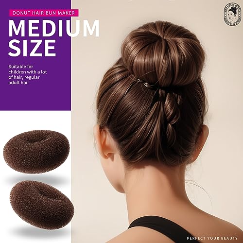 Teenitor Donut Hair Bun Maker Set - 7 Rings (1 Extra-Large, 2 Large, 2 Medium, 2 Small), 5 Elastic Bands, 20 Hair Pins, Dark Brown - color: A-Brown
