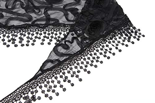 Cindy & Wendy Floral Embroidered Lace Triangle Scarf for Women - color: Black