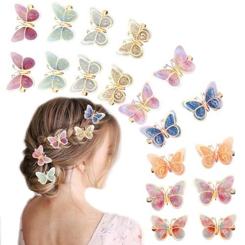 18Pcs Rhinestone Butterfly Hair Clips for Teens Women, Y2K Glitter Hair Jaw Clips, Cute Headwear Gifts for Wedding and Back to School Gold Edges - color: Golden Style