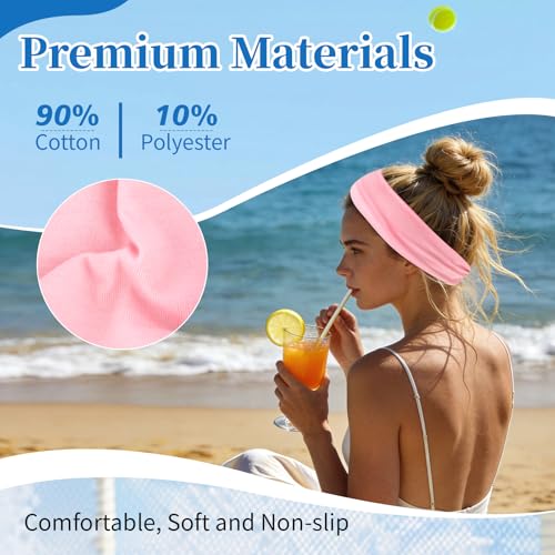 YARIEW 6Pcs Headbands Paisley Bandanas Head Bands Sweat Band Hair Wrap Headwrap Fashion Boho Wide Thick Workout Yoga Elastic Headbands Mens Cooling Running Sports Headband Sweatbands for Women and Men - color: Grey, Navy, Brown, White, Pink, Black