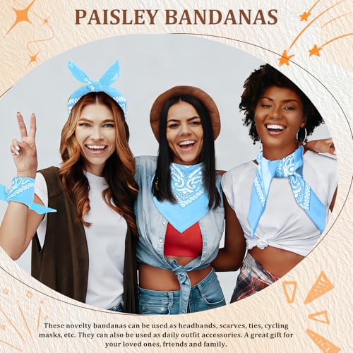 50 Pcs Bandanas Bulk Large Bandana Headband Paisley Cowboy Bandana Scarf Handkerchief for Women Men - color: Sky Blue