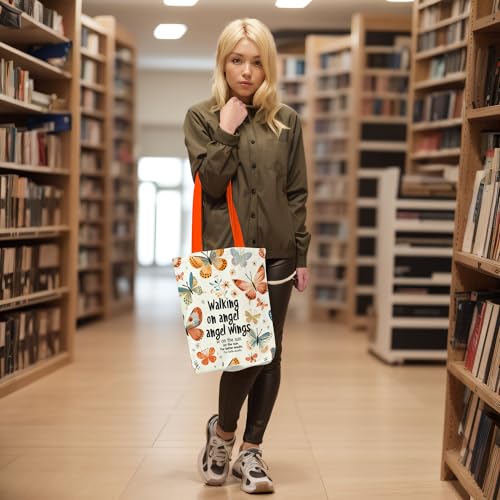 itgowisa Canvas Tote Bag for Women, Tote Bag with Zipper Inner Pocket, Zippered Canvas Bag for Shopping Work Grocery Everyday - style: Butterfly