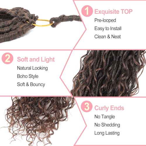 Goddess Locs Crochet Hair 7 Packs Bohemian Faux Locs Pre-Looped Braids, Boho Goddess Soft Locs Crochet Hair with Curly Ends Hair Extensions for Women (T30, 18 Inch) - color: T30, size: 18 Inch