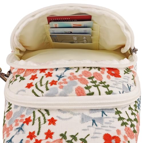 SILKAREA Canvas Sling Bag for Wome Crossbody Purse Small Sling Backpack Purse Travel Hiking Chest Bag Daypack - color: Embroidered White