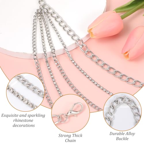 Andibro Silver Waist Chain Belt for Women, Multilayer Sparkly Rhinestones Belly Waist Belts Plus Size Waist Chain Belt