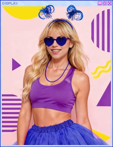 80s Tutu Costume Accessories Set for Women, Tutus Skirt Ponytail Headband Necklace Sunglasses, Party Halloween - color: Blue