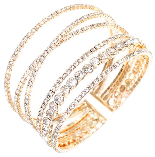 Rhinestone Bracelet for Women MultiLayer Crystal Cuff Bracelet Strand Layered Bracelet - color: Gold 1