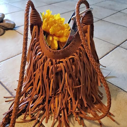 Tassel Shoulder Bag Vintage & Stylish Women PU Leather Bohemian Fringed Crossbody Shoulder Hobo Fringe bag - color: Brown-7.5x6.7in