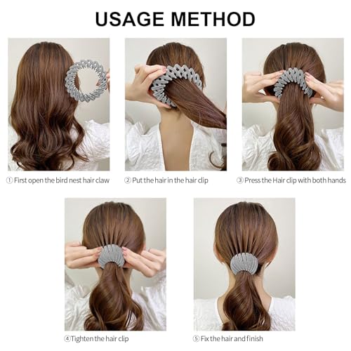 DIQIUREN 6 PCS Expandable Birds Nest Hair Clip Accessories for Women and Girls, 3 PCS Rhinestone Bird Nest Magic Hair Clip for Ponytail Holder and 3 PCS Fixed Velvet Birds Nest Hair Clips for Women - color: Color-Velvet & Rhinestones