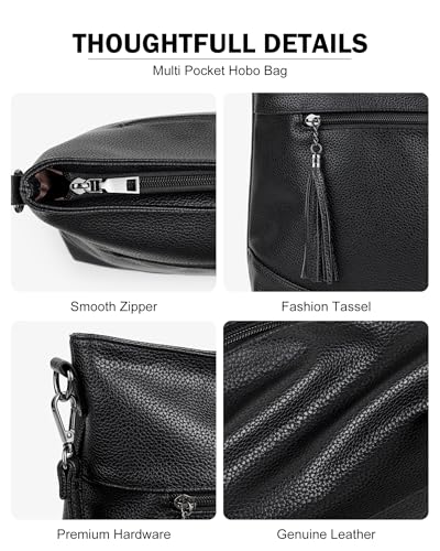 MASINTOR Hobo Crossbody Bags for Women, 2 in 1 Convertible Leather Crossbody Purse Handbags Shoulder Bags with Tassel - color: Black