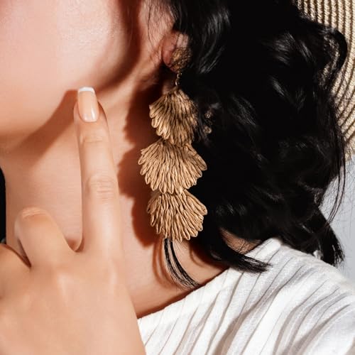 Boho Raffia Earrings Starfish Shell Seashell Dangle Drop Earrings Cute Statemnet Trendy Jewelry Summer Beach Outfits for Women - color: Sand, size: Shell
