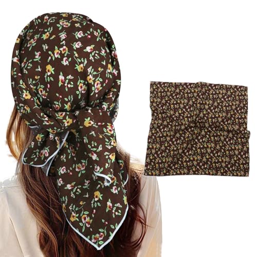 Bandanas for Women Men 21"x21" Floral Headband Scarf Versatile Hair Bandana Square Head Scarf - color: Brown Green