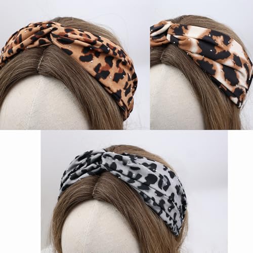 4 Pack Wide Knotted Headbands Leopard Parttern Headbands for Women Fashion Hair Bands-Leopard Print - color: Leopard Print