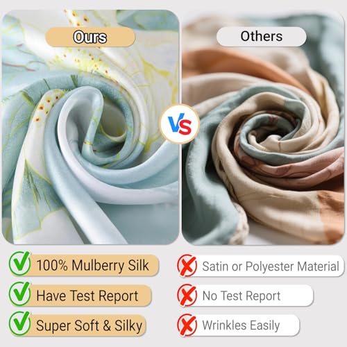Ciormis 100% Mulberry Silk Scarf-Women's 21''/27''Square Silk Hair Head Scarf Neckerchief with Gift Packaged - color: 21''x 21''-style 05-ivory