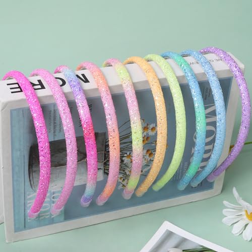 Fishdown Glitter Headband for Girls Women Sparkle Headband Accessory Set of 10 - color: Color-6