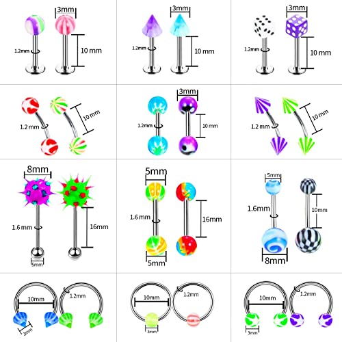 Complete 140PCS Piercing Kit with 14G 16G Stainless Steel and Acrylic Jewelry for All Body Piercings Including Eyebrow, Nose, Lip, Tongue, Ear, Tragus, and Belly Button - Includes Piercing Tools