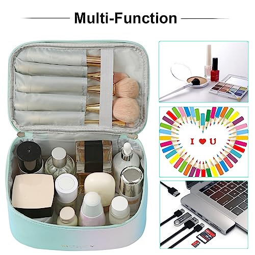 Meiyuuo Makeup Bag Large Cosmetic Bags for Women Girls Cute Travel Zipper Pouch Toiletry Organizer for Beauty Essentials Waterproof (Gradient Rainbow Green) - color: RAINBOW GREEN