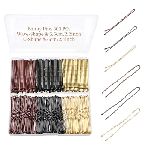 QIUTIMIY 300 Pcs 2.2 Inch Wave-Shaped and U-Shaped Bobby Pins Mix Metal Hair Pins Hair Accessories for Women Stylists Hair Sticks Girl - color: Multi-colored, size: W2.2U-Multi