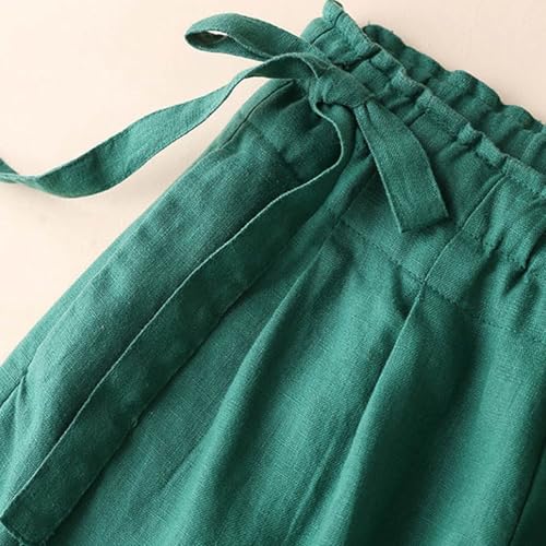 JiXiang Women's Palazzo Pants Wide Leg Boho High Waisted Side Drawstring Lounge Trousers Flowy Casual Loose Lightweight Pants - color: 1-green, size: X-Large