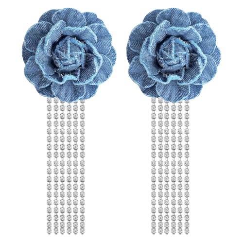 Large Denim Earrings for Women Blue Boho Westen Flower Dangle Earrings Trendy Birthday Christmas Jewelry Gift - color: Flower(Rhinestone)
