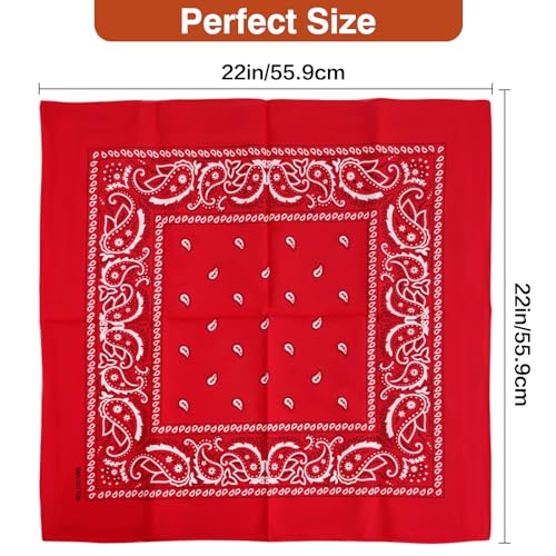 Raylarnia Bandana Multi-Purpose 100% Cotton Headbands for Women, 22 inch Paisley Cowboy Bandanas for Men - color: Red