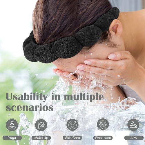 Ztomine Spa Headbands for Washing Face or Facial, Set of 2 Skincare, Terry Cloth Headband Combo Pack - Puffy Makeup Headbands for Face Washing, Mask, Skin Treatment - color: Black