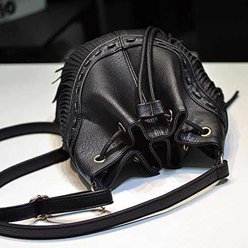 Hoce Women’s Leather Fringe Messenger Bag Large Hobo Crossbody Tassel Shoulder Bags, Gift for Mom Wife Girlfriend - color: C-black