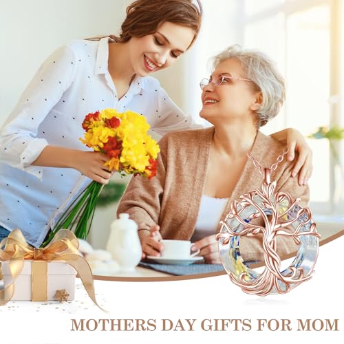 TOUPOP Tree of Life Necklace Gifts for Women 925 Sterling Silver Family Tree Pendant with Crystal Birthday Irish Jewelry Gifts for Women Her Wife Mom - color: 02-Rose Gold-White Crystal