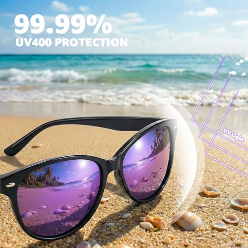 Myiaur Polarized Sunglasses for Women, Trendy Square Shades with UV400 Protection Sun Glasses for Daily (2 Pack) - color: A05 Black+black/ Purple
