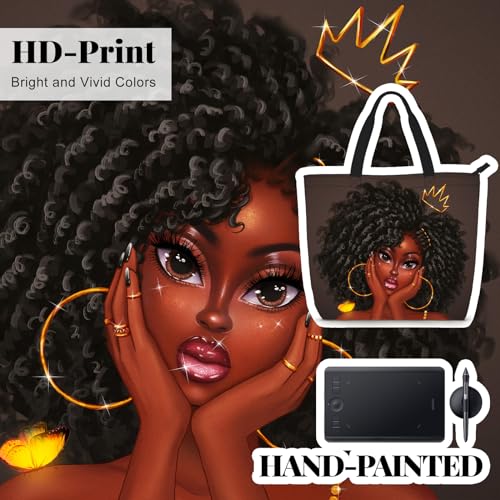 African American Women Tote Bag Black Shoulder Handbag For Women Fit Work Beach Labtops With Zip - color: Black Women 10