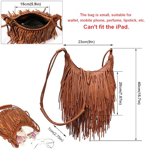 Tassel Shoulder Bag Vintage & Stylish Women PU Leather Bohemian Fringed Crossbody Shoulder Hobo Fringe bag - color: Black-9x7.87in