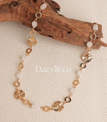 Long Gold Necklaces for Women Dainty Natural Stone Beaded Gold Necklace Mothers Day Gifts Boho Gold Costume Jewelry for Women - color: White