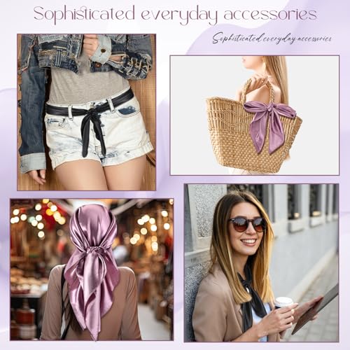 SATINIOR 35 Inch Silky Head Scarf 2 Pcs Large Square Neck Scarf Sleeping Hair Wrapping Satin Bandana for Women - color: Black, Light Purple, style: Classic