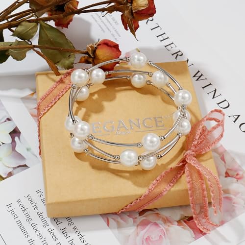 Elegance 11 designs 10mm Crystal White Pearl Blessing Bracelet - style: Style-silver 2pcs