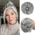 CJL HAIR 2PCs Small Cute Messy Bun Hair Piece for Thin Hair Women Mini Synthetic Curly Bun Scrunchies Updo Hairpieces Dark Grey - color: 2PCS-Dark Grey